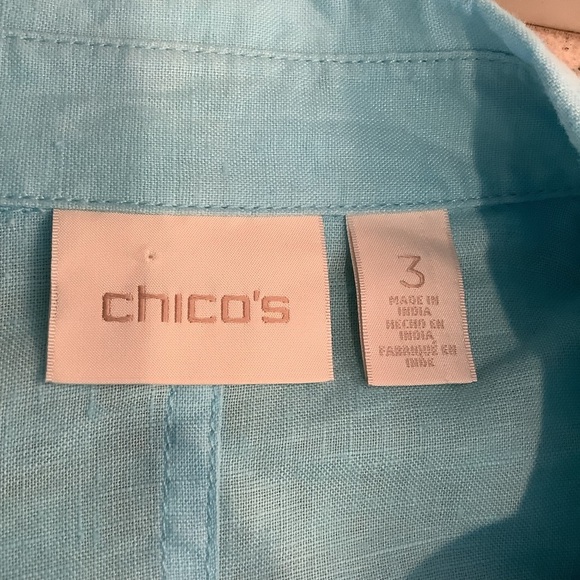 Chico’s Linen Blue Turquoise Jacket Size XL (3) - Picture 7 of 11